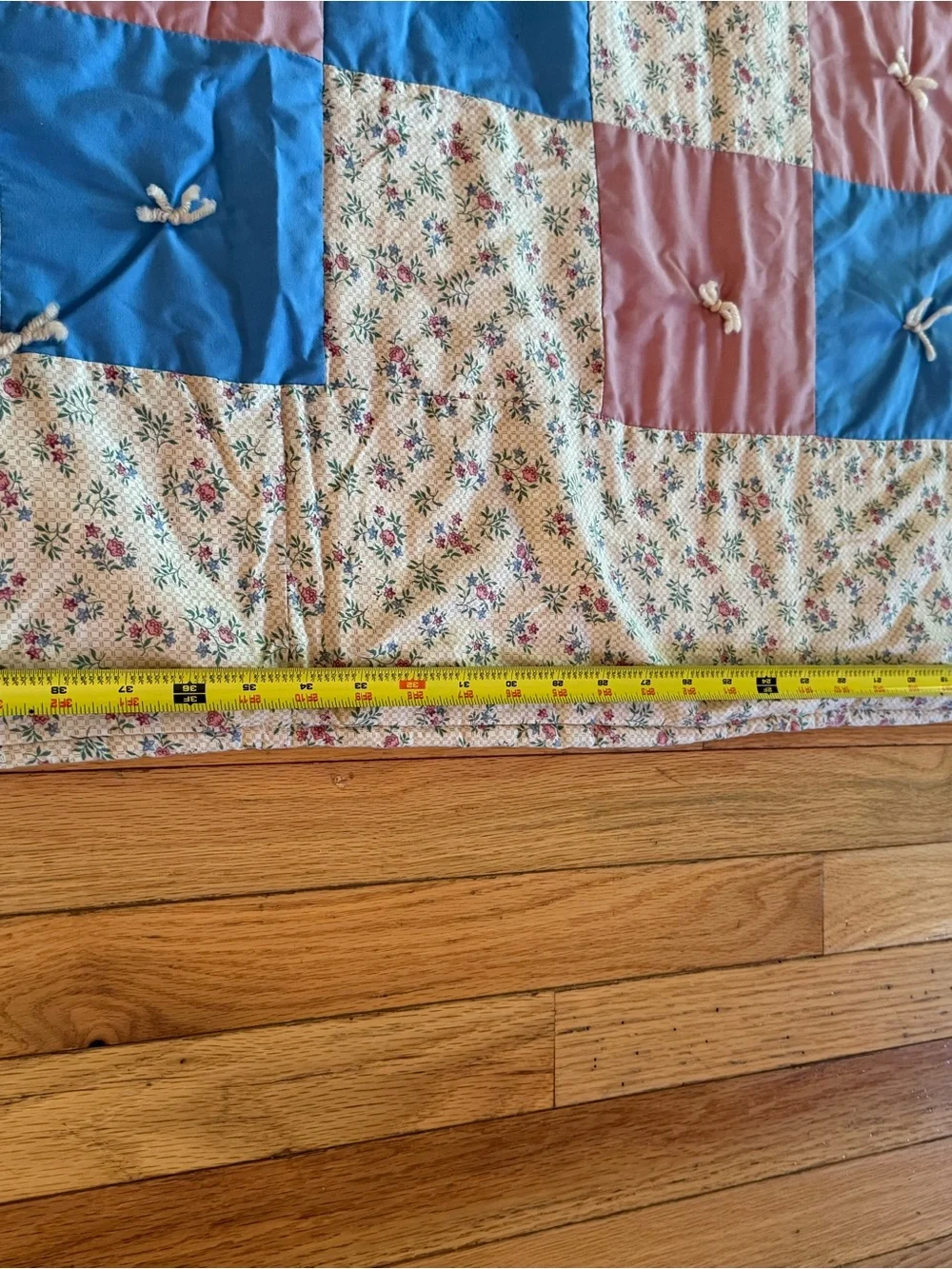 Handmade Cottage CoreQuilted Patchwork Throw in Blue, Rose, and Floral 36x44